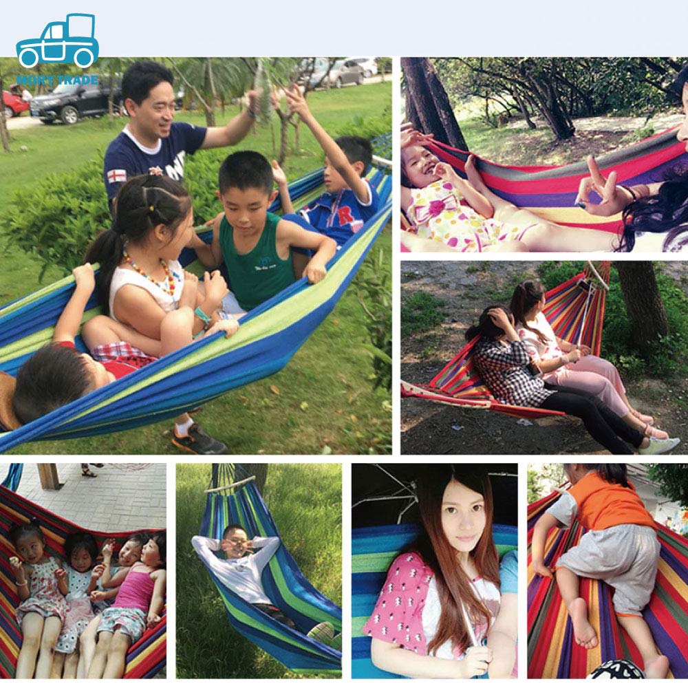 Morytrade Тканевый гамак с деревянным каркасом для кемпинга на открытом воздухе и использования в помещении (1 человек, синий)