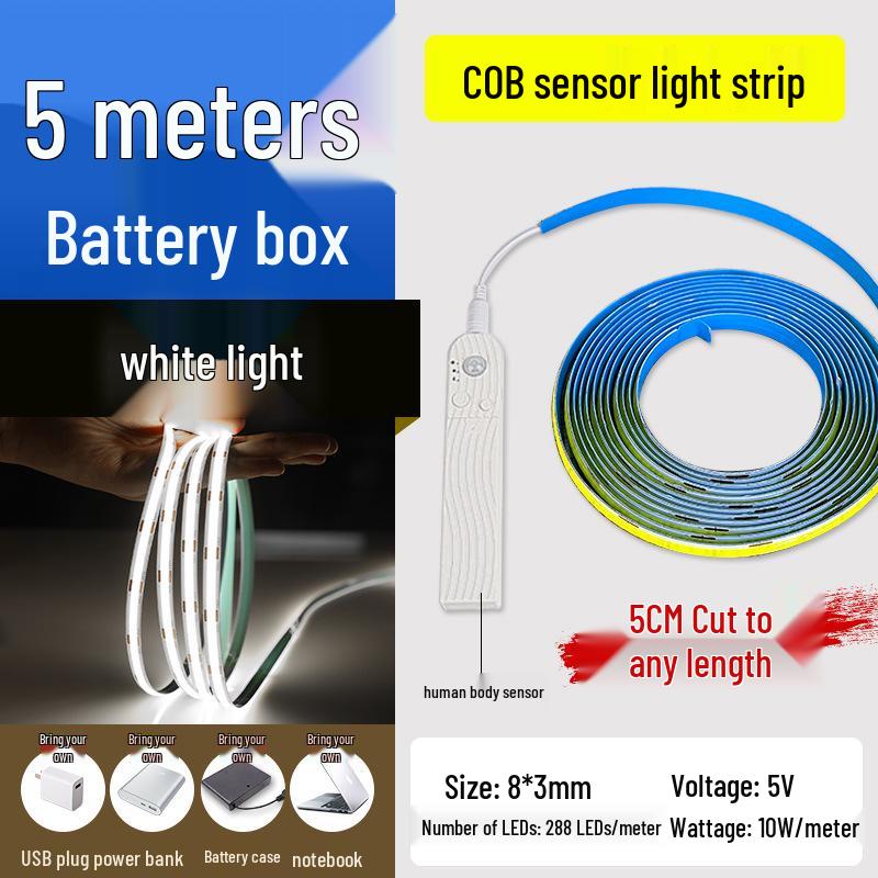 Светодиодная лента с датчиком движения, заряжаемая от USB: Ультратонкая, самоклеящаяся, беспроводная ночная подсветка