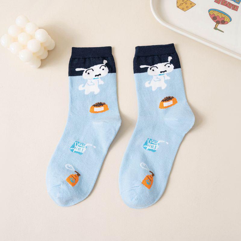Women's Cute Anime Cartoon Combed Cotton Socks - Korean Style, Colorful Mid-Length