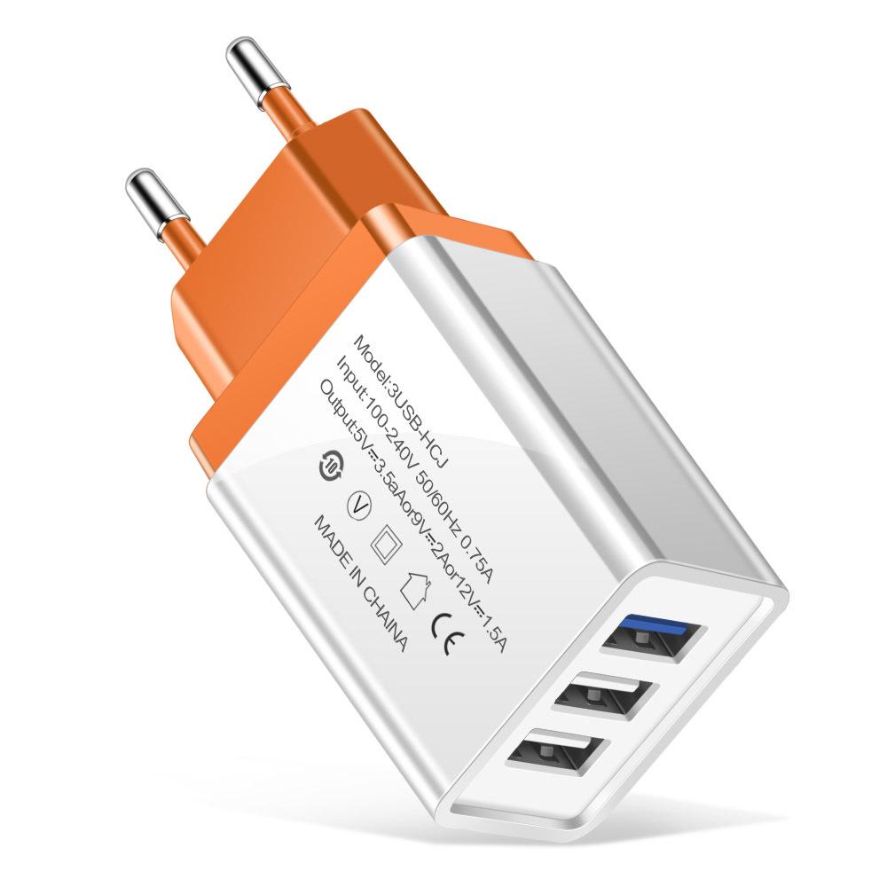3-портовое USB-зарядное устройство 2А: Стандартное путешествие по ЕС/США Зарядное устройство для телефона и планшета