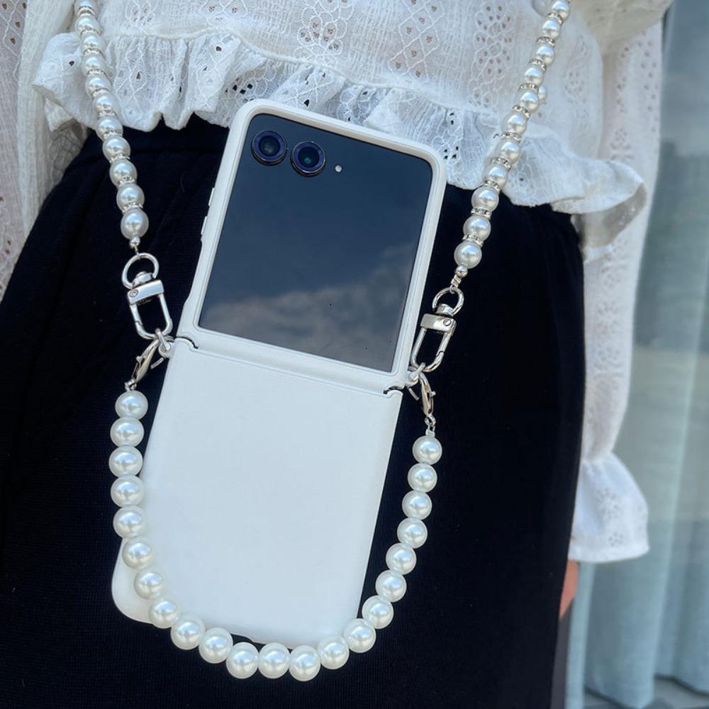 Чехол для телефона через плечо с ремешком на запястье из жемчужной цепочки и веревкой из искусственной кожи, защита шарниров, ультратонкий противоударный защитный чехол