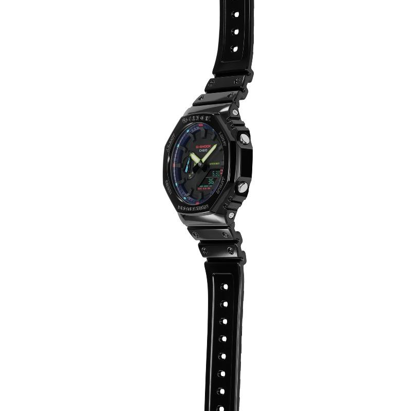 Casio Мужские часы G-SHOCK на смоляном ремешке, водостойкость 200 м, аналогово-цифровые, ударопрочные, кварцевые, GA-2100RGB-1A