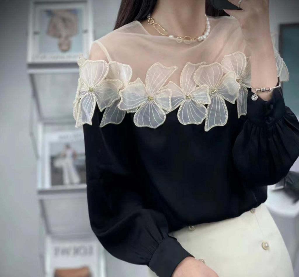 2023 Lace Collar Floral Bead Black & White Apricot Women's Accessories