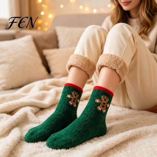 Coral Velvet Floor Socks 1 Pair Fleece Christmas Fuzzy Socks, Warm Fluffy Plush Holiday Party Slipper Unisex Thick Sleeping for Fall Winter