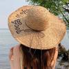 Summer Outdoor Face Showing Small Sun Protection Beach Sun Hat Straw Hat Knitted Embroidered Letters Super Large Brim Straw Hat Women