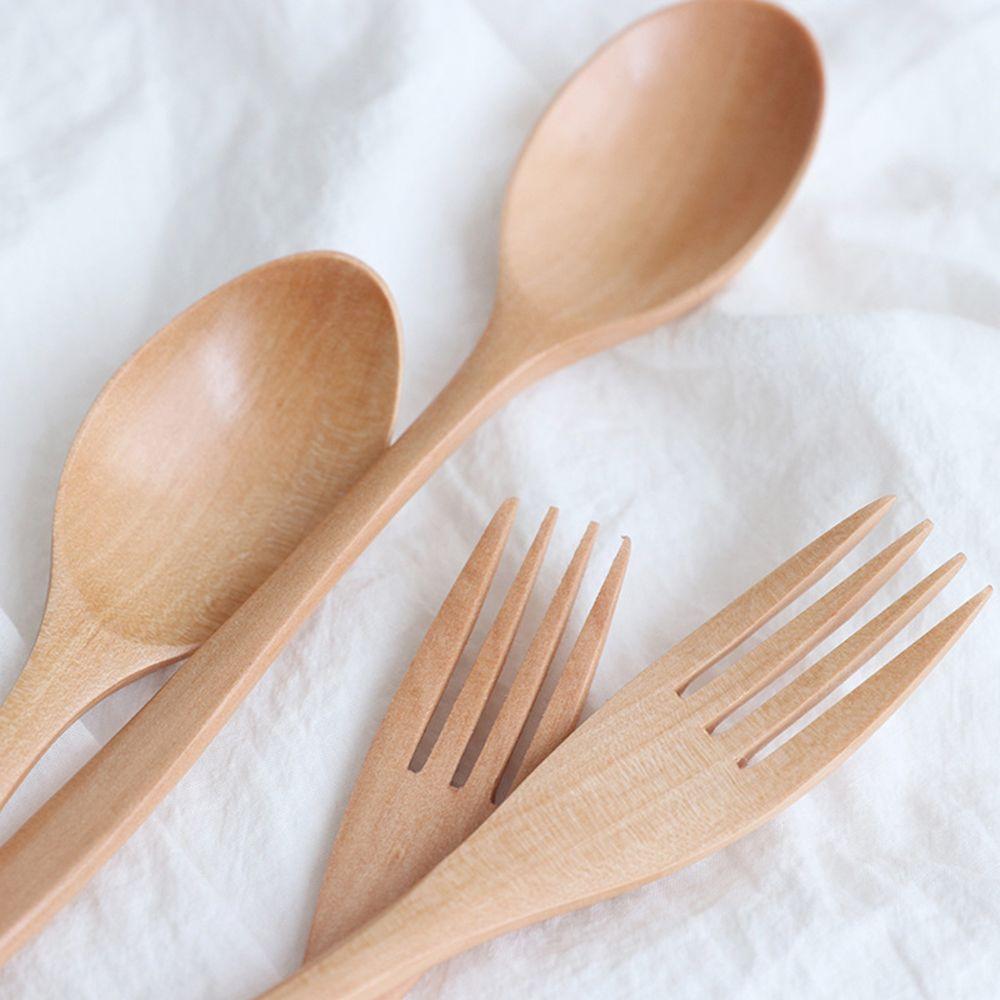 2PCS Natural Cereal Rice Utensil Soups Tableware Spoon Fork Dinnerware Sets