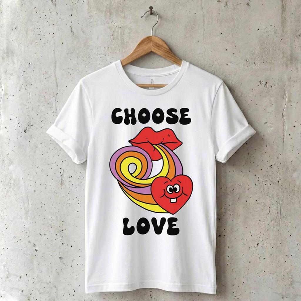 Choose Love Heart Lips T-Shirt | Retro Rainbow Psychedelic Groovy Tee