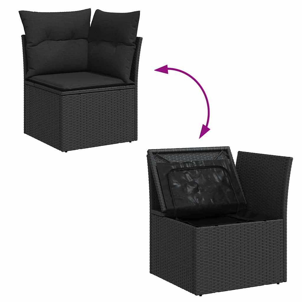 Garden Sofa Set with Storage 7 pcs Black Poly Rattan