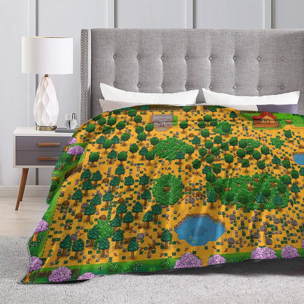 The best Stardew Valley farm-Flannel Blanket Soft Durable Throw Blanket for Living Room Travel Pattern Bedspread Sofa Bed Cover