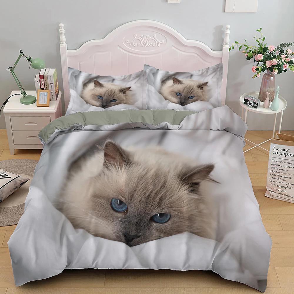 Lovely Pet Cat Bedding Set Cute Kitten Duvet Cover With Pillowcase Single Bed Sets Queen King Size Animal Polyester Quilt Covers