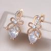 Kinel Luxury Crystal Flower Drop Earring Fashion 585 Rose Gold Blue Natural Zircon Symmetry Earring Fine Vintage Wedding Jewelry