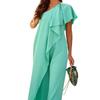 Summer Women's Fashion Solid Colour Loose Diagonal Shoulder Long Jumpsuit