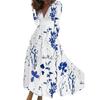 Women Elegant Floral Print Maxi Dress V-neck Waist Gown Long Sleeve High Dress A-Line Long Dress Streetwear