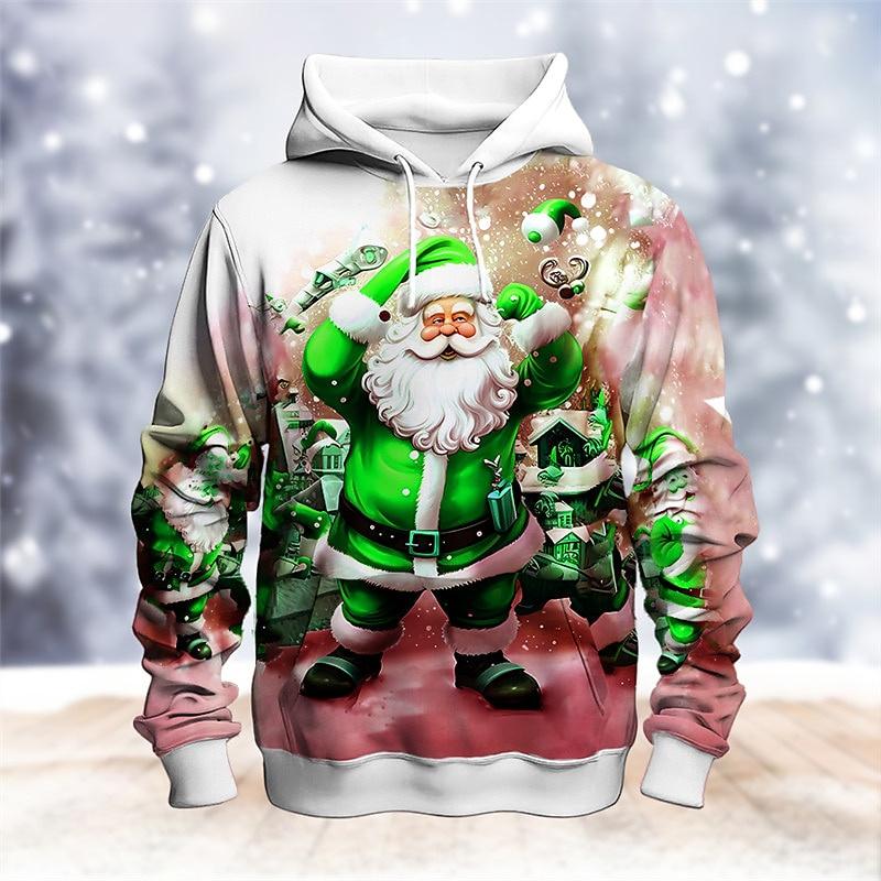 3D Printed Funny Santa Claus Hoodie For Men Christmas Elk Pattern Long Sleeves Casual Sweatshirt Unisex Loose Hoodies Pullover