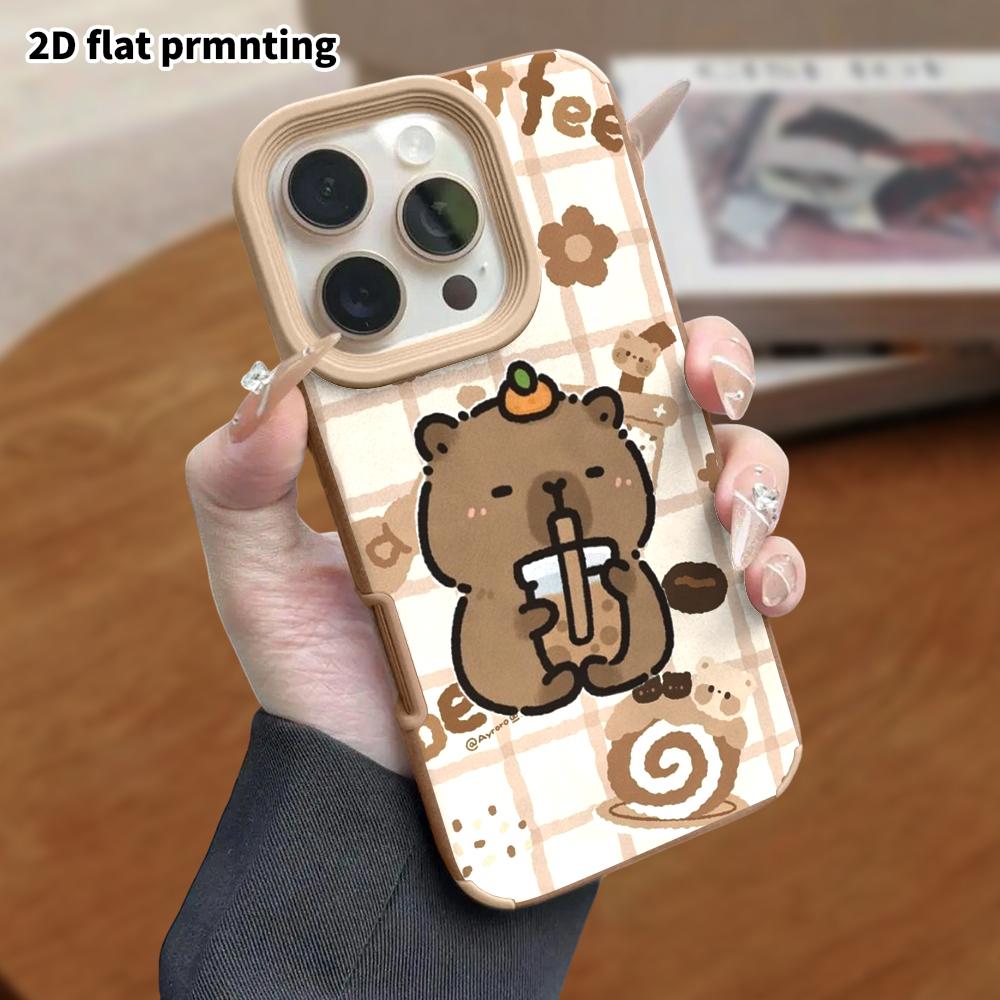 Phone Case: Lambskin 2D Flat Samsung Galaxy A34 A35 M05 M06 S20 S22 S21 FE Plus 5G Protective Case, Plaid Coffee Capybara, Christmas and Halloween Gif