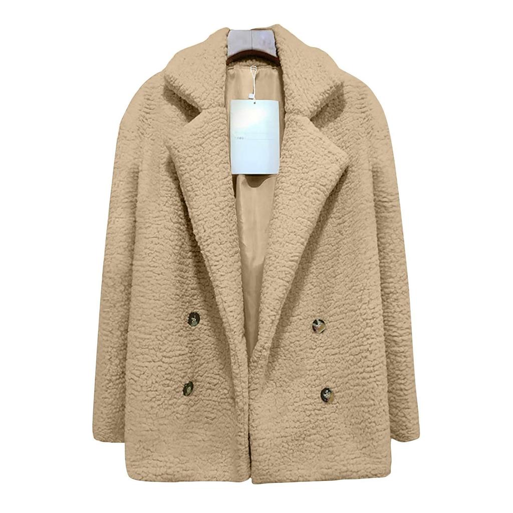 Women's Winter Casual Padded Thickened Suit Collar Button Lambswool Jacket Cardigan