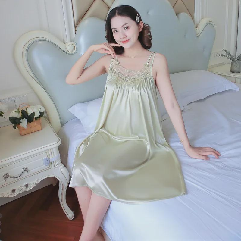Летняя женская ночная рубашка без рукавов Ice Silk - удобная и стильная длинная ночная рубашка
