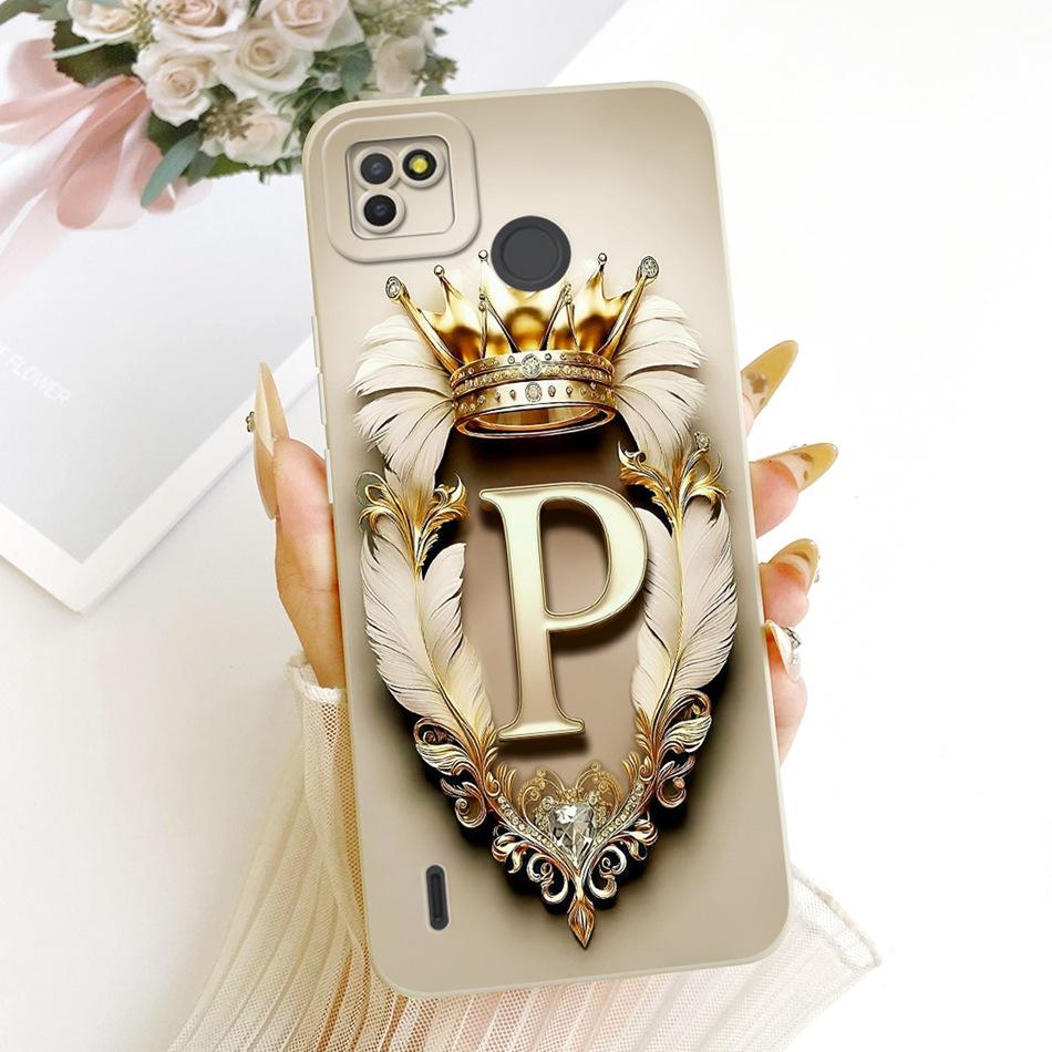 For Tecno Pop 4 LTE / Pop 4 Air Feather Crown Initial Letter Phone Case For Tecno Pop4 Lte 4Air Soft Silicone Covers Bumpers