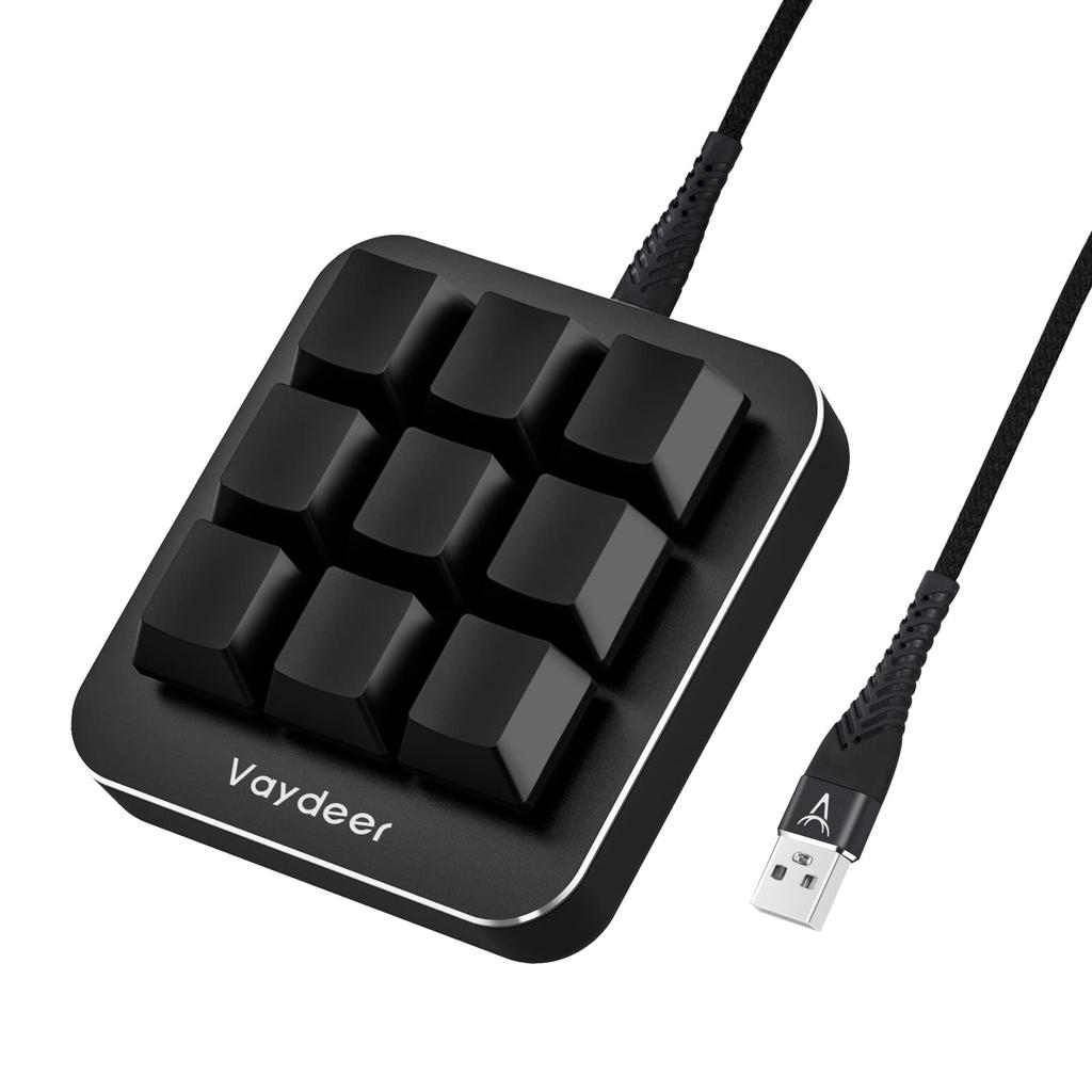 Vaydeer Programmable Keyboard 9 Keys Shortcut Keyboard Gaming One Hand Wired Mechanical Keyboard Macro Enabled Compatibility Windows Mac Compatible