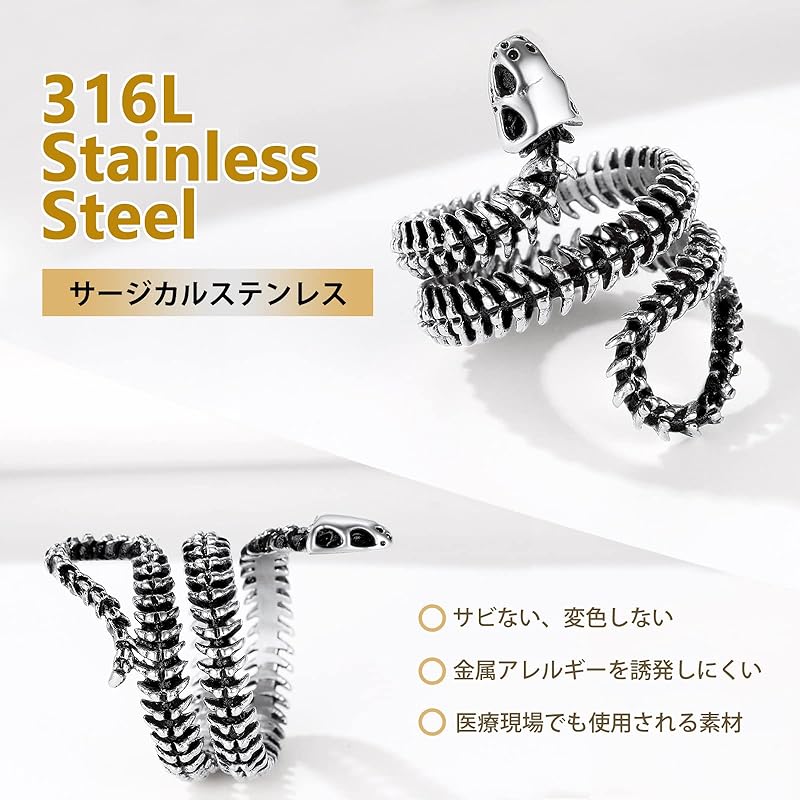 [Richsteel] Snake Snake Ring Ring Men's Money Luck Amulet Stainless Allergy Friendly Antique Style Unique Cool Male Accessories No. 29