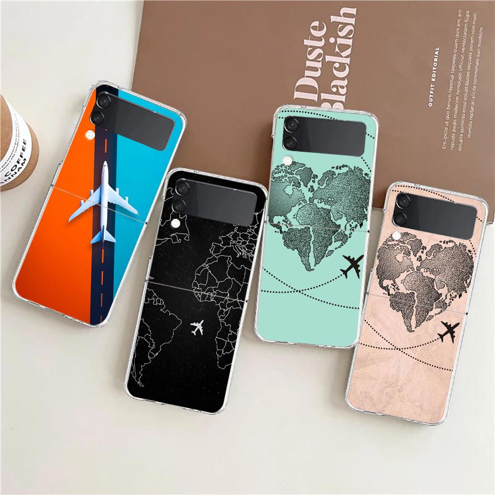 Чехол для телефона Samsung Galaxy Z Flip 6 5 4 Прозрачный для Samsung Z Flip 3 Жесткий корпус из поликарбоната Вдохновленный путешествиями Маршрут самолета