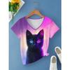 Casual Fashion Simple Abstract Painting Animal Black and White Cat Breathable 3D Printed V-neck Short Sleeve T-shirt Casual Sports Shirt