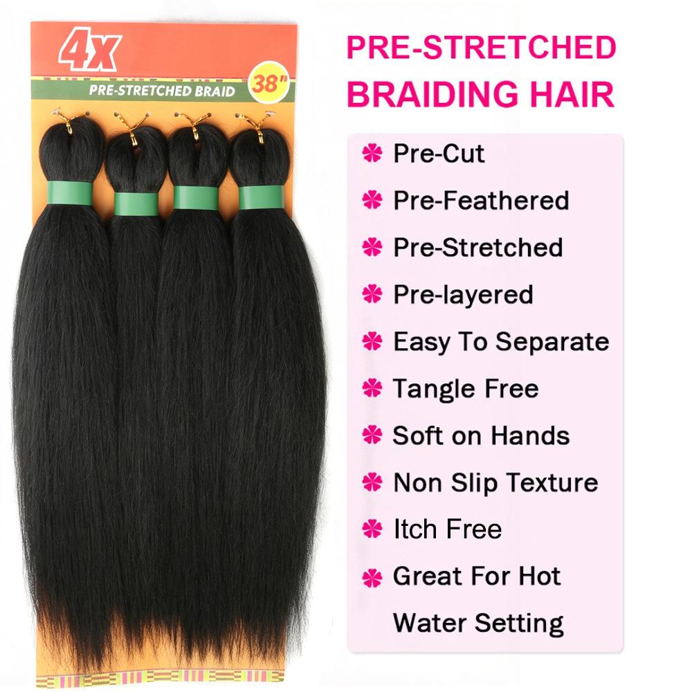 Braiding Hair Pre Stretched 4X Braid 19 Inch Ombre Braiding Hair Black Synthetic Fake Hair Extensions for Braids Women
