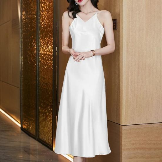 Женское атласное платье без рукавов на тонких бретелях, сексуальное платье-комбинация с V-образным вырезом, длинное платье, коктейльное платье, вечернее платье