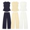 Womens Vintage-Inspired Cropped Vest High-Waisted Balloon Wide-Leg Pants Set Casual Two-Piece Outfit