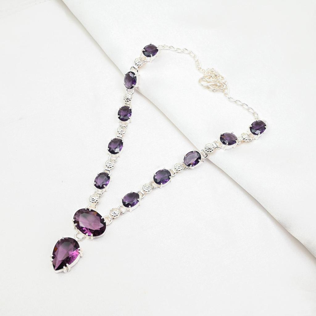 Amethyst Necklace, Gemstone 925 Sterling Silver Jewelry Necklace, Handmade Jewelry, For Anniversary Gift