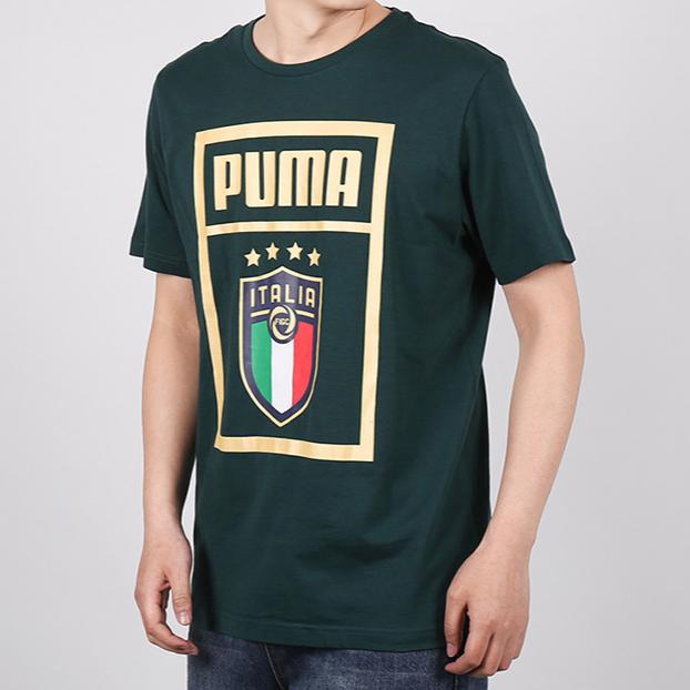 Puma Дышащая повседневная футболка с крупным принтом и коротким рукавом, мужские топы, зеленый цвет 757504-18