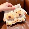 Yousheng Winter Children Plush Capybara Gloves 3D Capybara Doll Gloves Soft Warm Five Finger Gloves for Cold Weather Outdoors