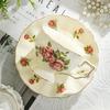 Retro Rose Flower Coffee Cup and Saucer Set- Ceramic Teapot and Tea Cup with Gold Trim, Suitable for Tea Party Gifts ( 2 Cup and 1 Teapot)