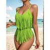 Swimsuit One-Piece Solid Color Sexy V-neck Slim Fit Backless Tassel Design Foreign Trade Swimsuit