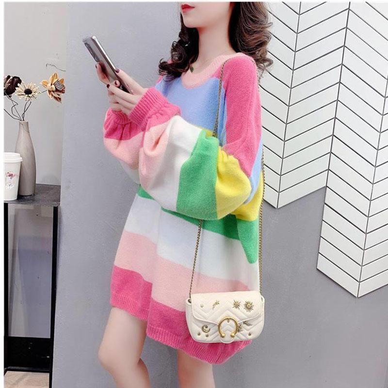 Женский свитер Aged Rainbow Loose Slouchy Весенний и осенний трикотаж