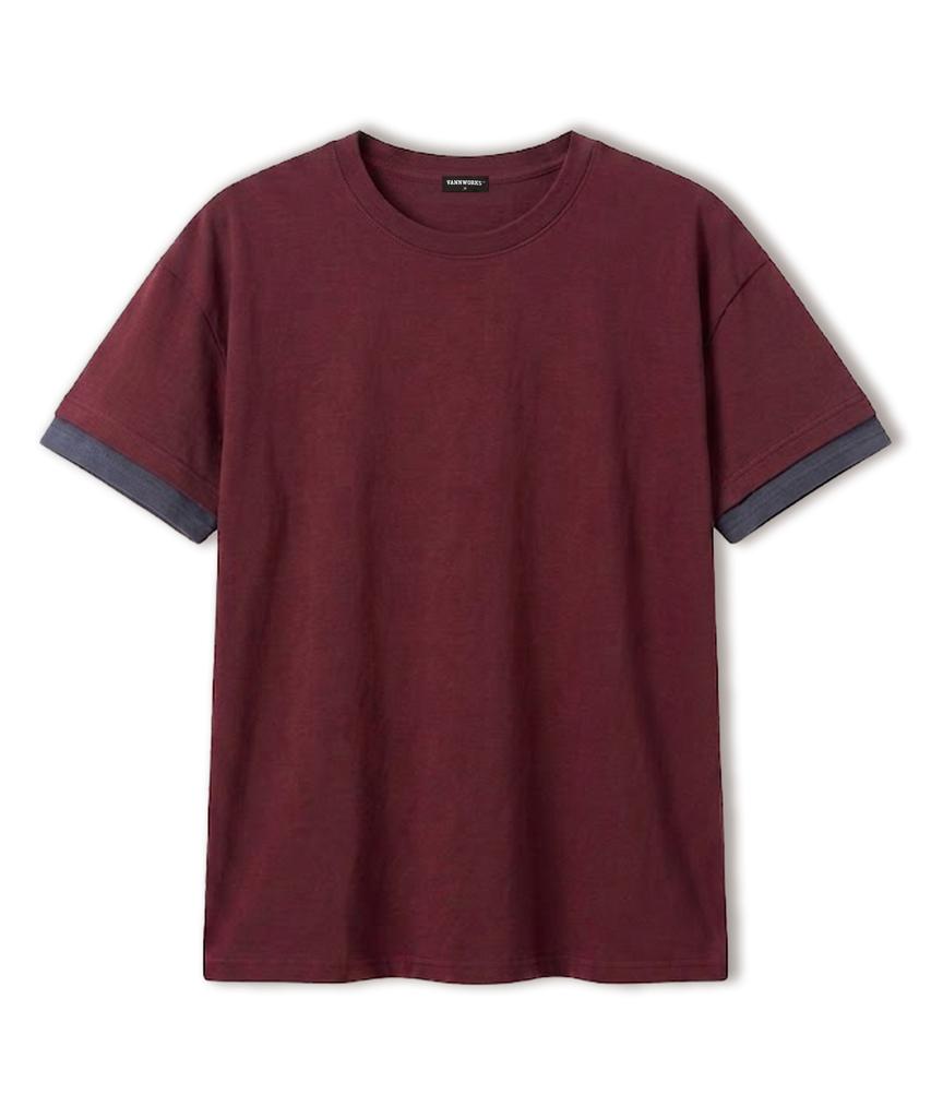 VANNWORKS [Crop] Layered Roll-Up Short Sleeve T-Shirt (Vs0301) Burgundy