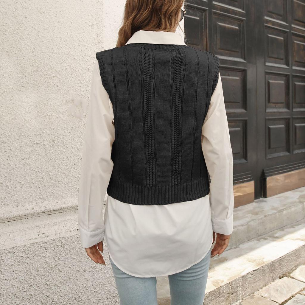 Women's FashionSolid Color Sweater Vest Outer Wear Inner Knitted Sweater