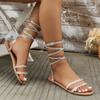 Women Rhinestone Flat Sandals Summer Boho Lace Up Sandals Women Beach Holiday Shoes