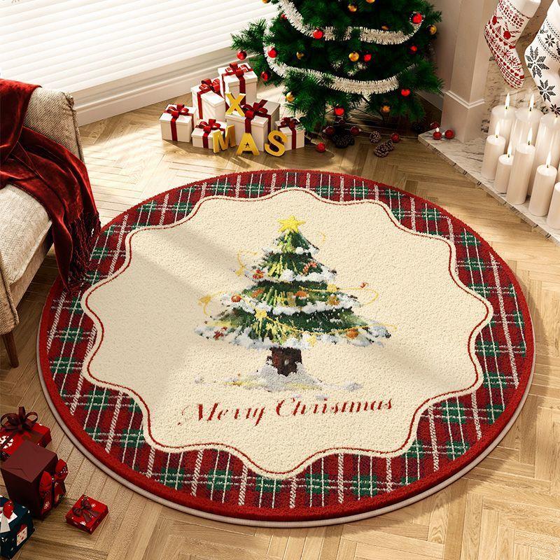Christmas Imitation Cashmere Carpet Home Living Room Bedroom Atmosphere Christmas Decoration Red Christmas Tree Base Floor Mat