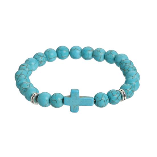 Браслет-крест для мужчин и женщин, браслет-крест из бисера из камня, эластичный браслет из камня, религиозный браслет, ювелирные изделия, подарки для христиан