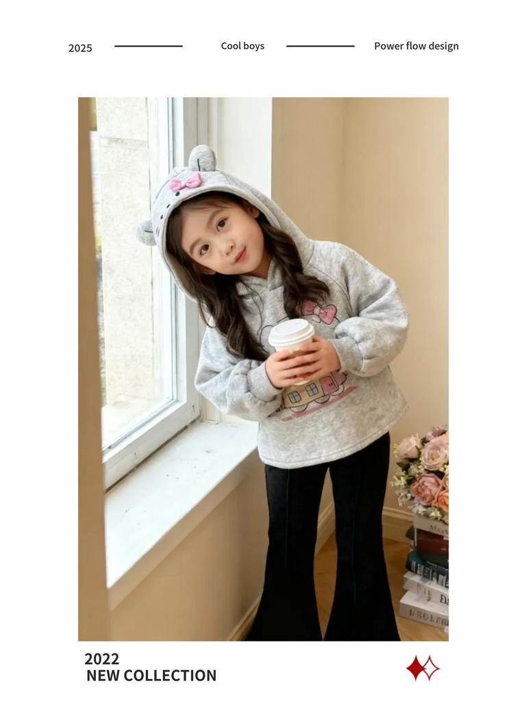 Детский осенне-зимний 2025 года набор: Худи с мультяшным бантом и расклешенные брюки