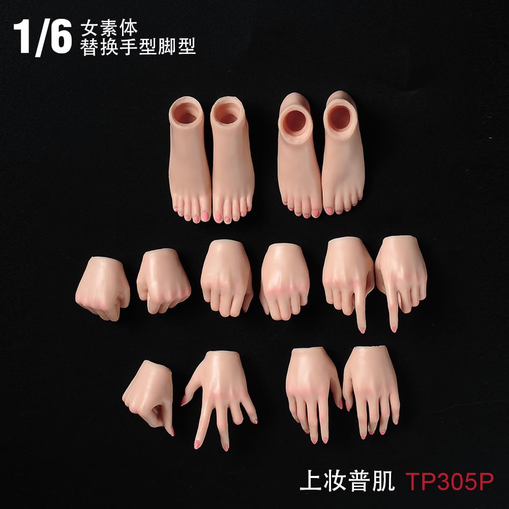 [TOYBARJAPAN] Аксессуары для фигурок масштаба 1/6 ANT Красивое женское тело TP305 Набор из 7 шт. Готовые к покраске Милые кулаки, кисти и стопы (Нормальный тон кожи)