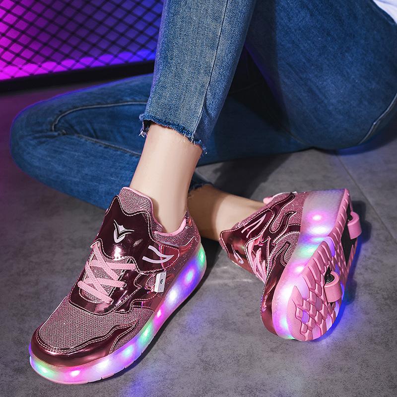 Скейтс светодиодная модель с переключателем беговые кроссовки двойное колесо взрослые роликовые коньки