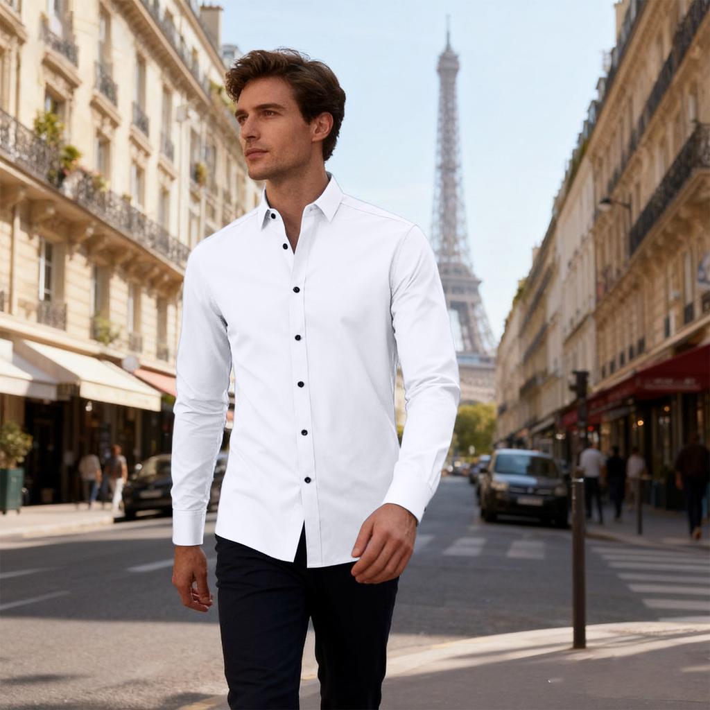 Men's Slim Fit Elastic Shirt, Business Thin Shirt