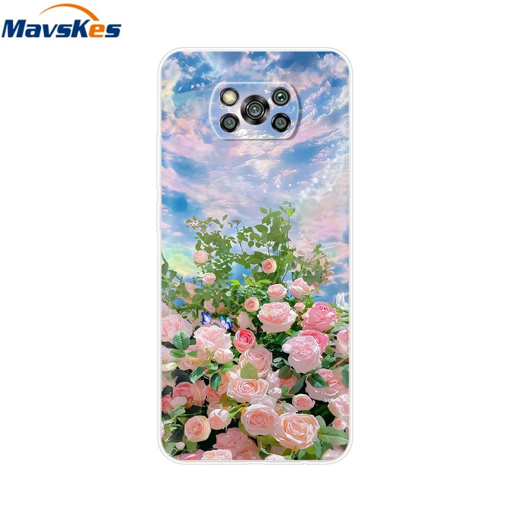 Цветочный чехол для телефона для Xiaomi Poco X3 NFC Милое сердце Мультяшный Funda для Poco X3 Pro Мягкая TPU крышка для Poco X3 NFC PocoX3 Pro Чехол