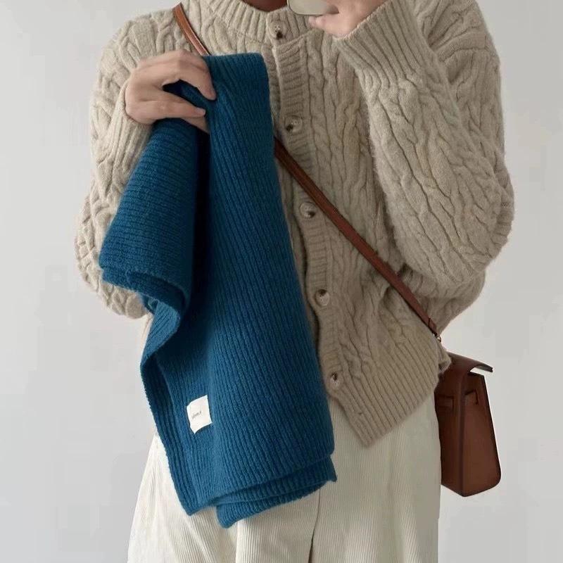 Зимний теплый шарф для женщин, модный вязаный шерстяной платок, женский платок, накидка на шею, чистый цвет