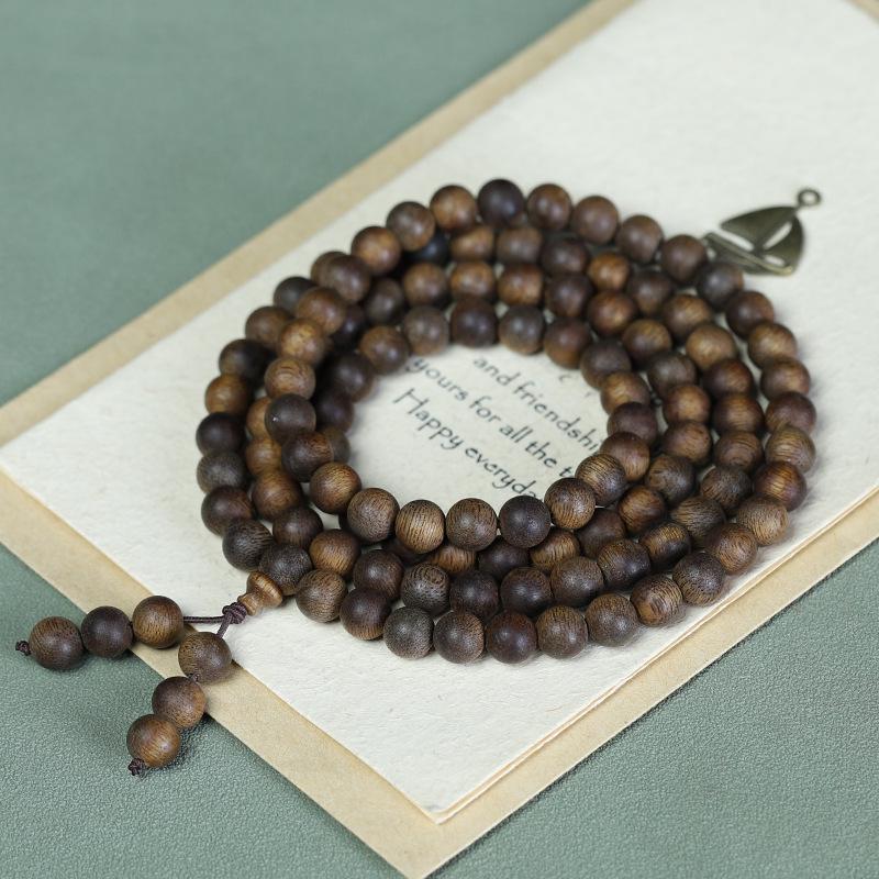 Kalimantan Black Agarwood Buddhist Prayer Bracelet 2.0: 108 Unisex Beads, Sinks in Water