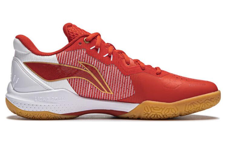 Li Ning Текстиль, Синтетическая кожа Амортизация Нескользящая подошва Низкие Бадминтонные кроссовки Унисекс Красный AYZU011-1