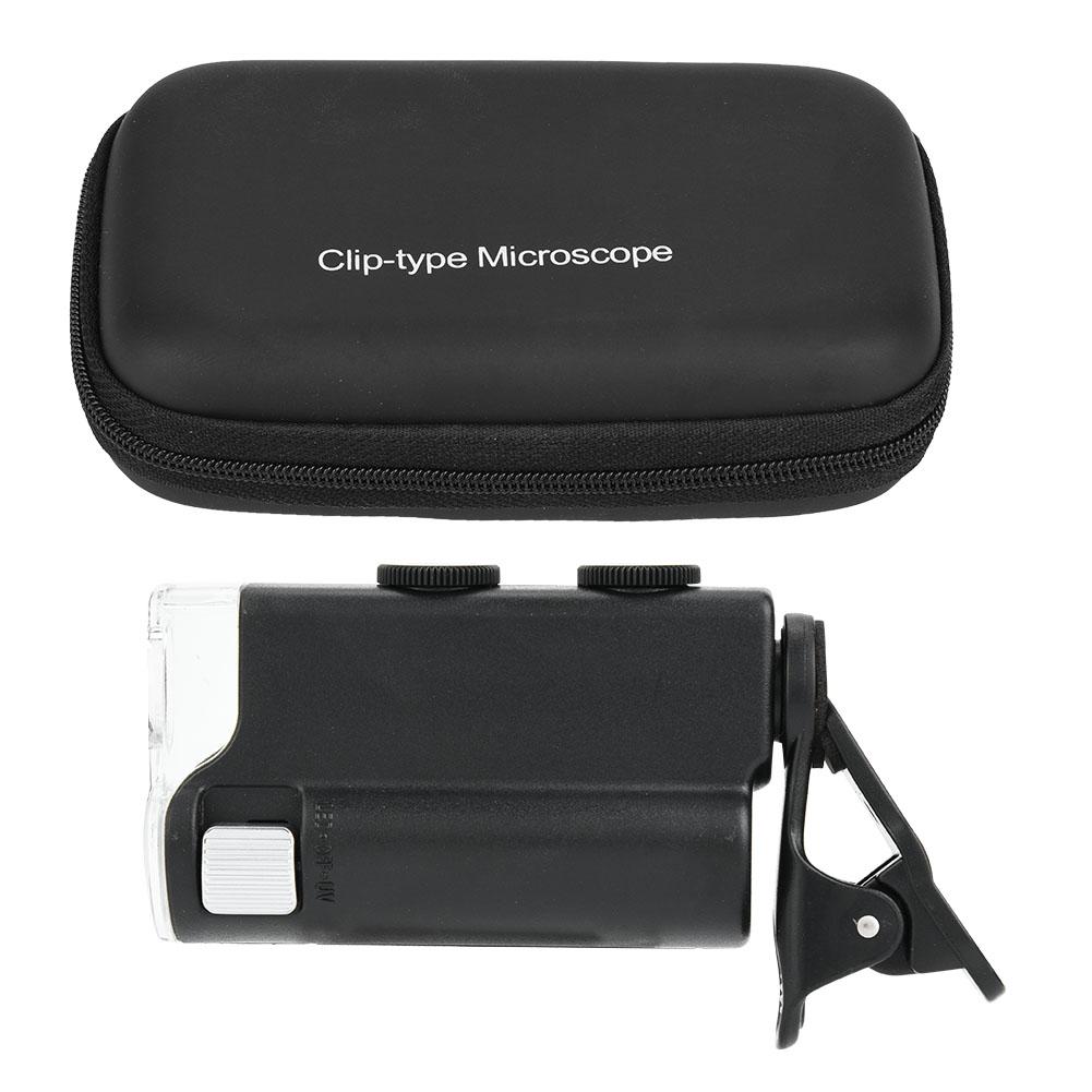 Микроскоп для телефона Увеличитель 60~100-кратное увеличение со светодиодной и УФ-подсветкой Наблюдение за крошечными объектами