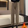 Зимние модные бархатные теплые свободные прямые брюки для женщин, офисные женские леггинсы с высокой талией, утепленные однотонные брюки 29584